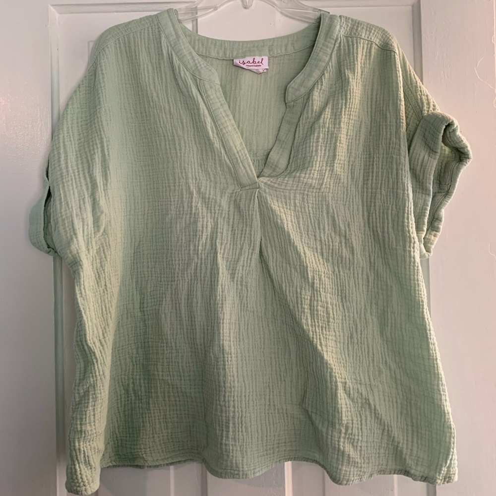Isabel Maternity by Ingrid & Isabel Light Green Blouse Gauze Cotton